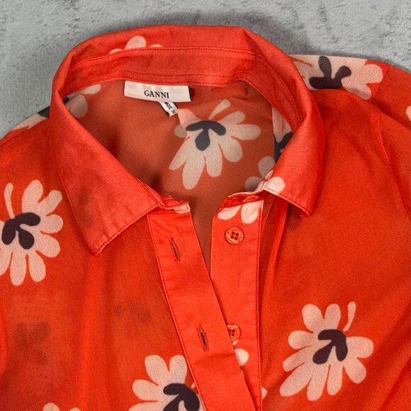 Ganni Tilden Orange Mesh Floral Midi Dress - Picture 4 of 6